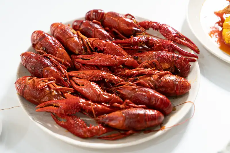 Spicy Crawfish on a White Platter